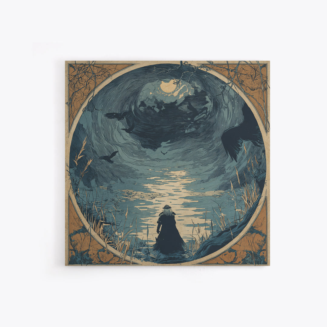 The Lake Phantom, Symbolist Etching Art, Square Wall Art, Macabre Wall Art, Framed Canvas Print, Halloween Wall Art, Dark Fantasy Art
