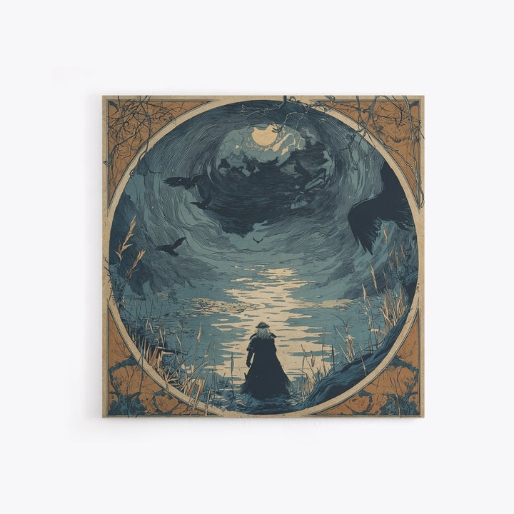 The Lake Phantom, Symbolist Etching Art, Square Wall Art, Macabre Wall Art, Framed Canvas Print, Halloween Wall Art, Dark Fantasy Art