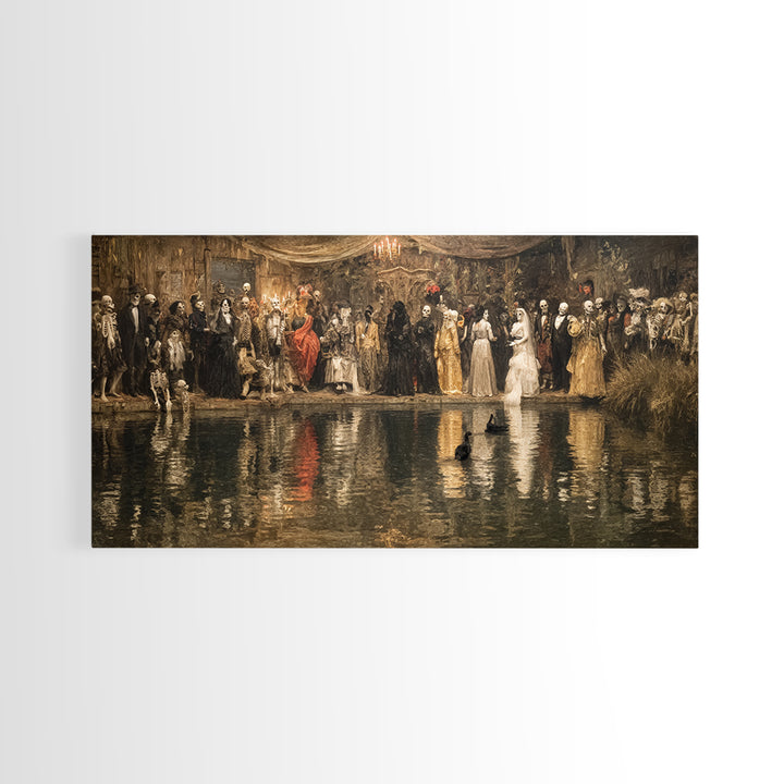 The Lake Phantom, Grotesque Carnival Art, Wide Panoramic Art, Dark Halloween Decor, Framed Canvas Print, Halloween Wall Art