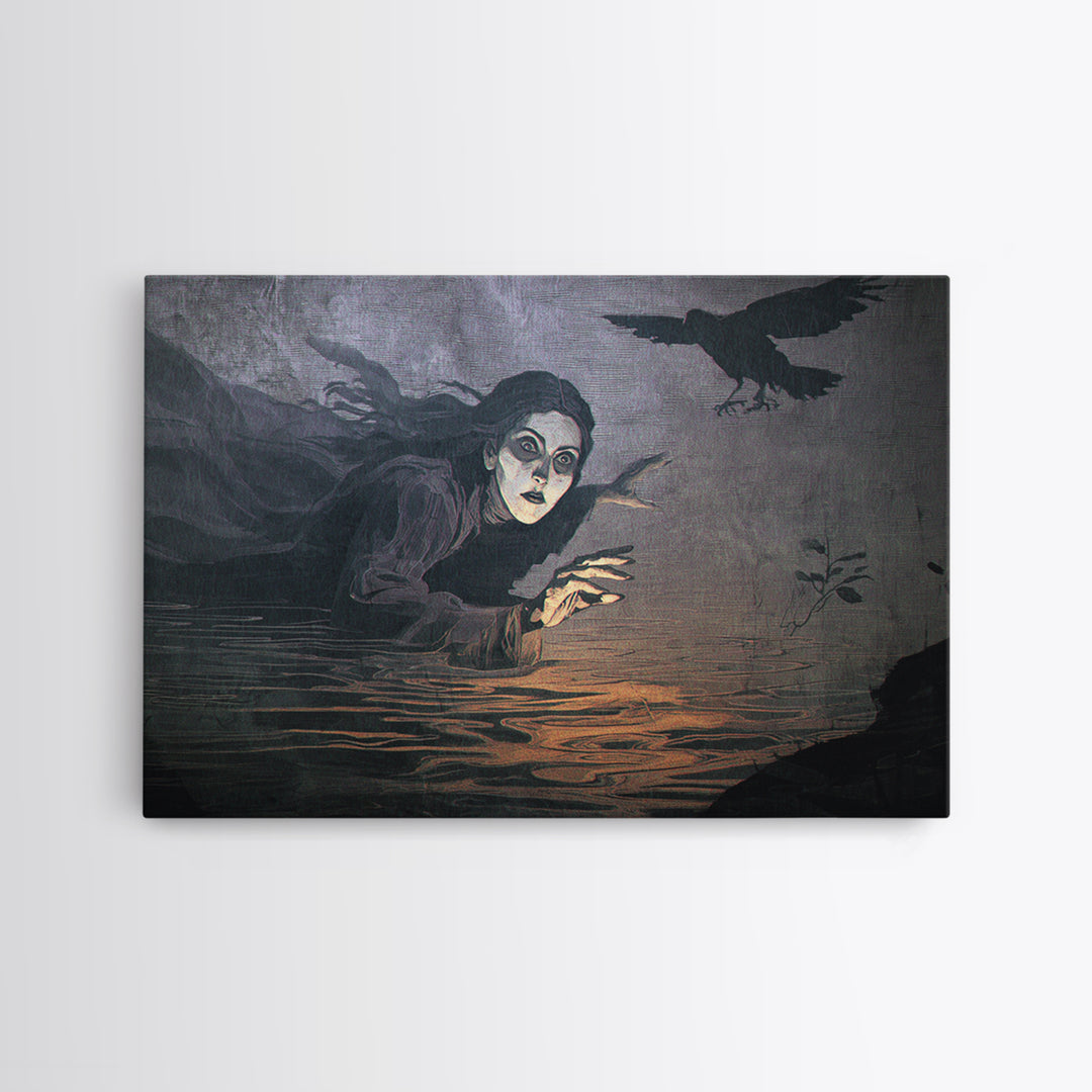 The Lake Phantom, Expressionist Gothic Art, Landscape Wall Art, Macabre Wall Art, Framed Canvas Print, Halloween Wall Art, Horror Wall Art