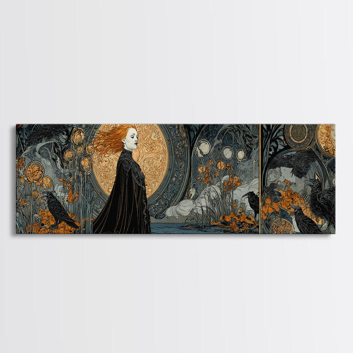 The Lake Phantom, Stained Glass Gothic Art, Extra Wide Wall Art, Dark Halloween Decor, Canvas Print, Halloween Wall Art, Statement Wall Art