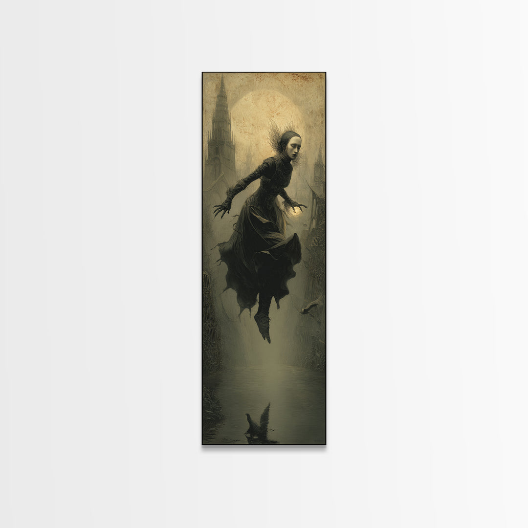 The Lake Phantom, Surreal Apocalyptic Art, Tall Narrow Wall Art, Dark Fantasy Wall Art, Canvas Print, Halloween Wall Art