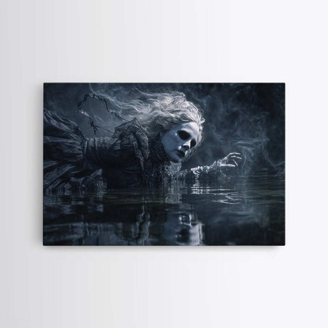 The Lake Phantom, Biomechanical Horror Art, Landscape Wall Art, Dark Halloween Decor, Canvas Print, Halloween Wall Art, Gothic Home Decor