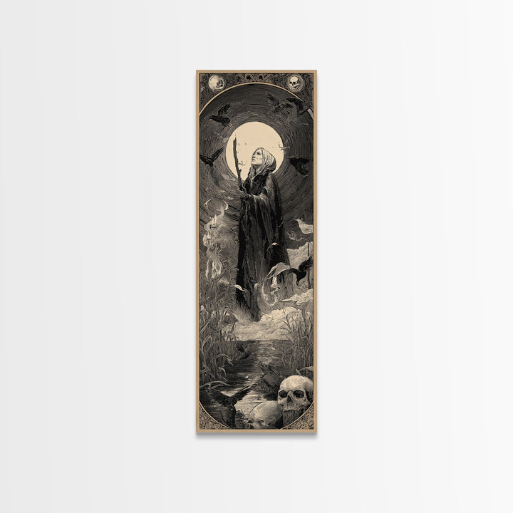 The Salt-Marsh Witch, Gothic Engraving Art, Tall Narrow Wall Art, Dark Halloween Decor, Canvas Print, Halloween Wall Art