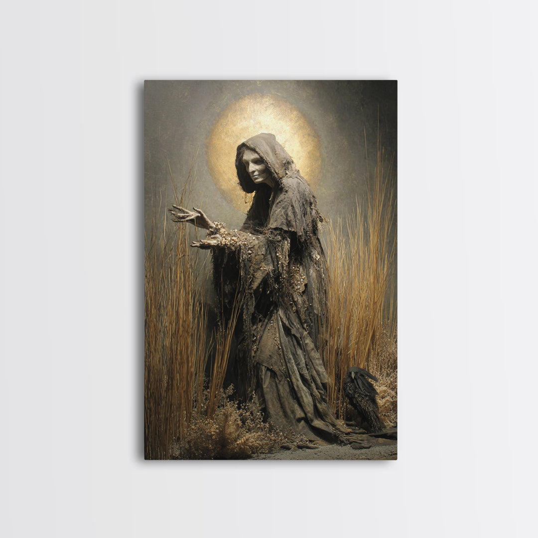 The Salt-Marsh Witch, Dark Renaissance Art, Vertical Wall Art, Dark Fantasy Wall Art, Canvas Print, Halloween Wall Art