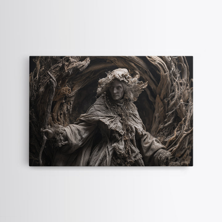 The Salt-Marsh Witch, Baroque Witchcraft Art, Landscape Wall Art, Dark Halloween Decor, Framed Canvas Print, Halloween Wall Art