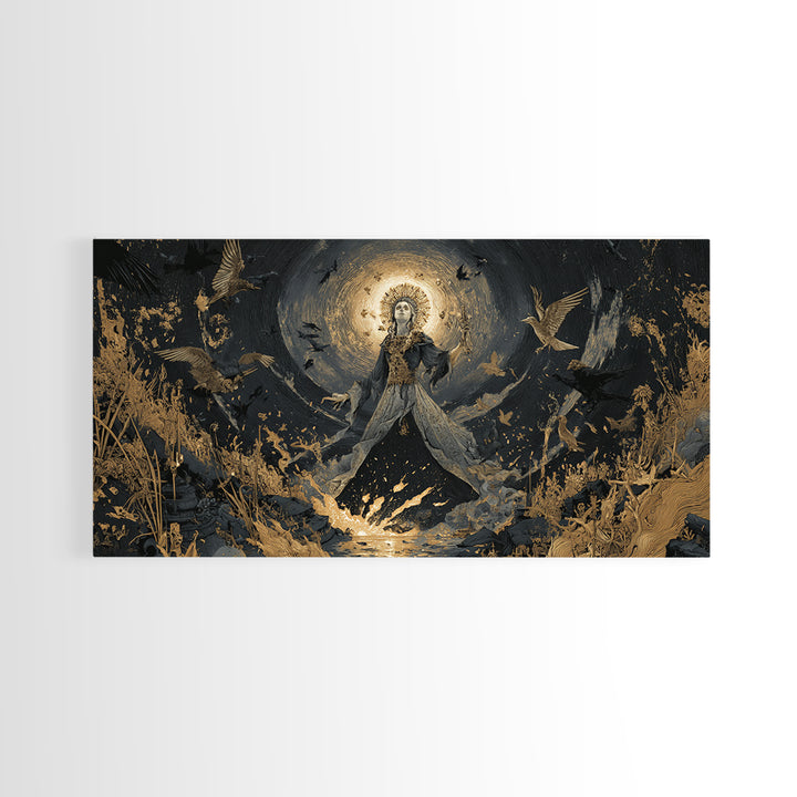 The Salt-Marsh Witch, Apocalyptic Romantic Art, Wide Panoramic Art, Dark Fantasy Wall Art, Canvas Print, Halloween Wall Art