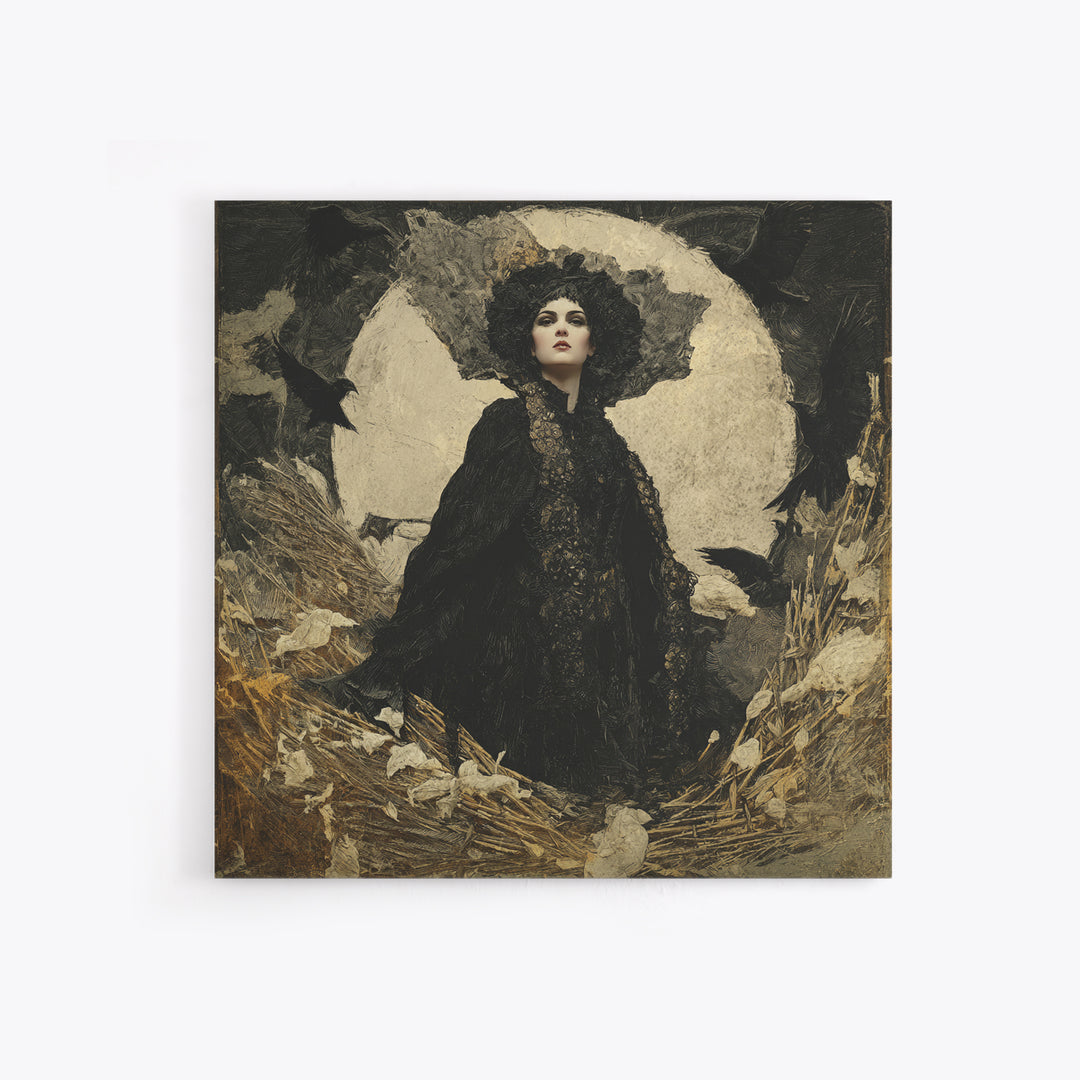 The Salt-Marsh Witch, Dark Symbolist Art, Square Wall Art, Dark Fantasy Wall Art, Canvas Print, Halloween Wall Art