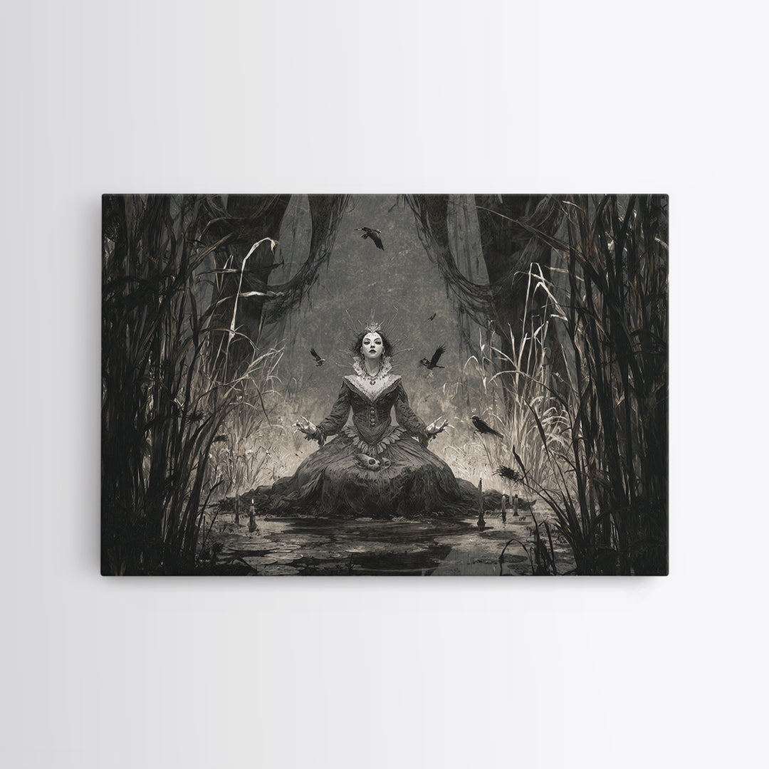 The Salt-Marsh Witch, Expressionist Nightmare Art, Landscape Wall Art, Macabre Wall Art, Framed Canvas Print, Halloween Wall Art