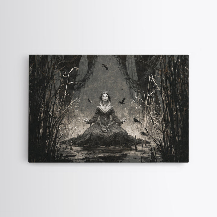 The Salt-Marsh Witch, Expressionist Nightmare Art, Landscape Wall Art, Macabre Wall Art, Framed Canvas Print, Halloween Wall Art