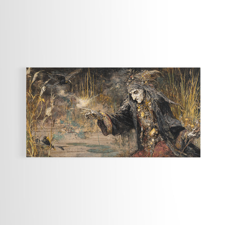 The Salt-Marsh Witch, Grotesque Carnival Art, Wide Panoramic Art, Dark Halloween Decor, Canvas Print, Halloween Wall Art