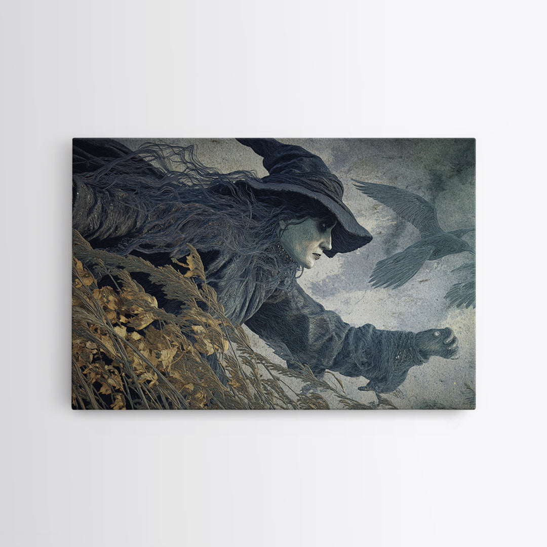 The Salt-Marsh Witch, Expressionist Gothic Art, Landscape Wall Art, Dark Halloween Decor, Canvas Print, Halloween Wall Art