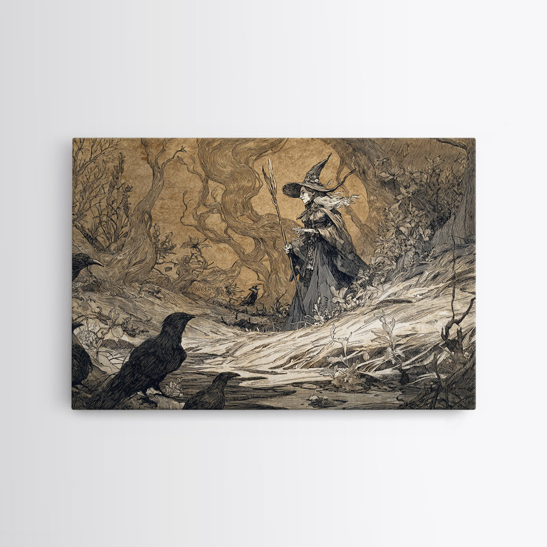 The Salt-Marsh Witch, Gothic Storybook Art, Landscape Wall Art, Macabre Wall Art, Framed Canvas Print, Halloween Wall Art
