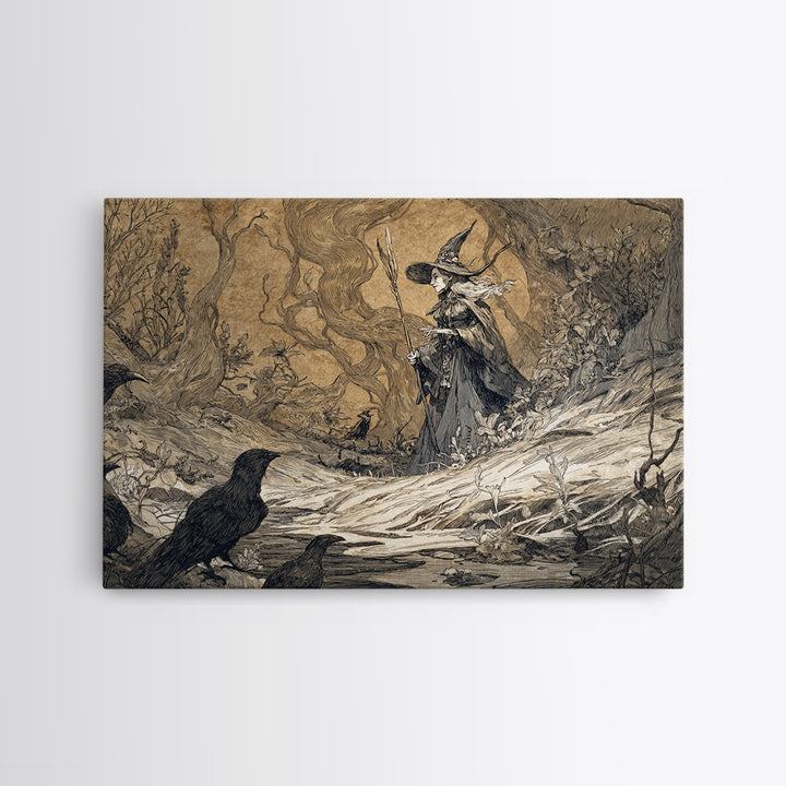 The Salt-Marsh Witch, Gothic Storybook Art, Landscape Wall Art, Macabre Wall Art, Framed Canvas Print, Halloween Wall Art