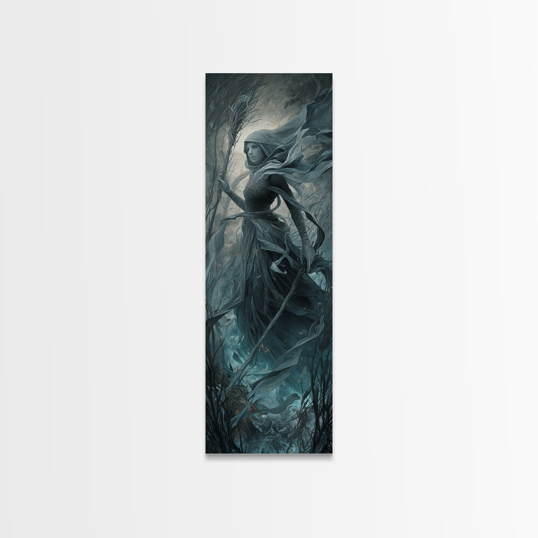 The Salt-Marsh Witch, Surreal Apocalyptic Art, Tall Narrow Wall Art, Macabre Wall Art, Canvas Print, Halloween Wall Art