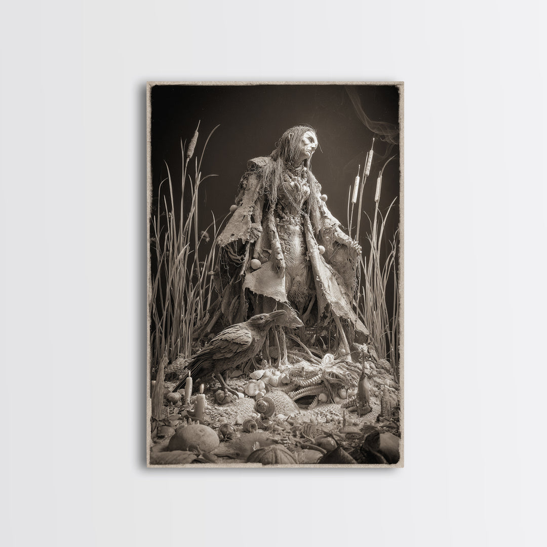 The Salt-Marsh Witch, Biomechanical Horror Art, Vertical Wall Art, Dark Halloween Decor, Canvas Print, Halloween Wall Art, Horror Wall Art