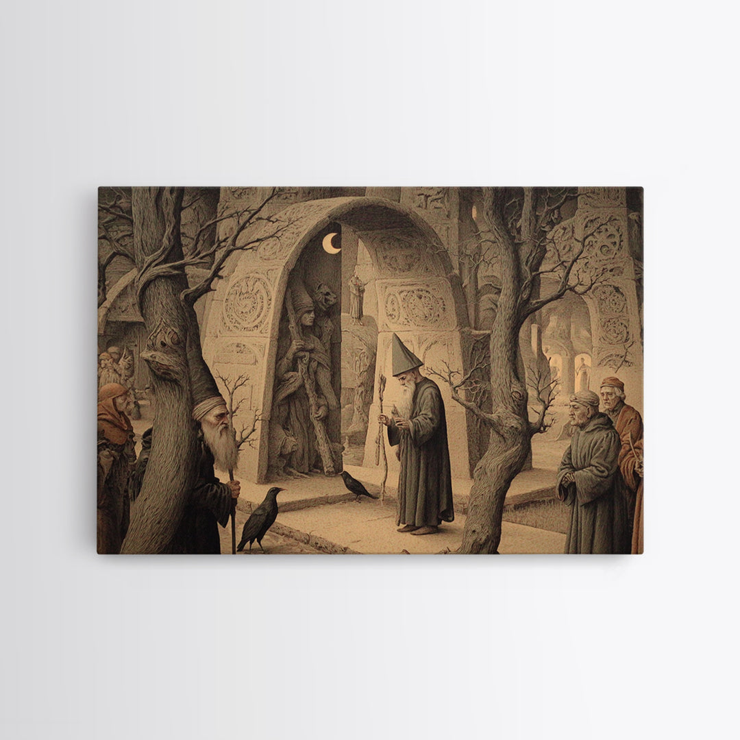 The Stone-Circle Spirit, Medieval Grotesque Art, Landscape Wall Art, Gothic Horror Wall Art, Framed Canvas Print, Halloween Wall Art