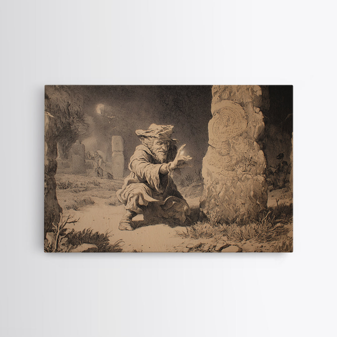 The Stone-Circle Spirit, Northern Renaissance Horror, Landscape Wall Art, Dark Fantasy Wall Art, Canvas Print, Halloween Wall Art