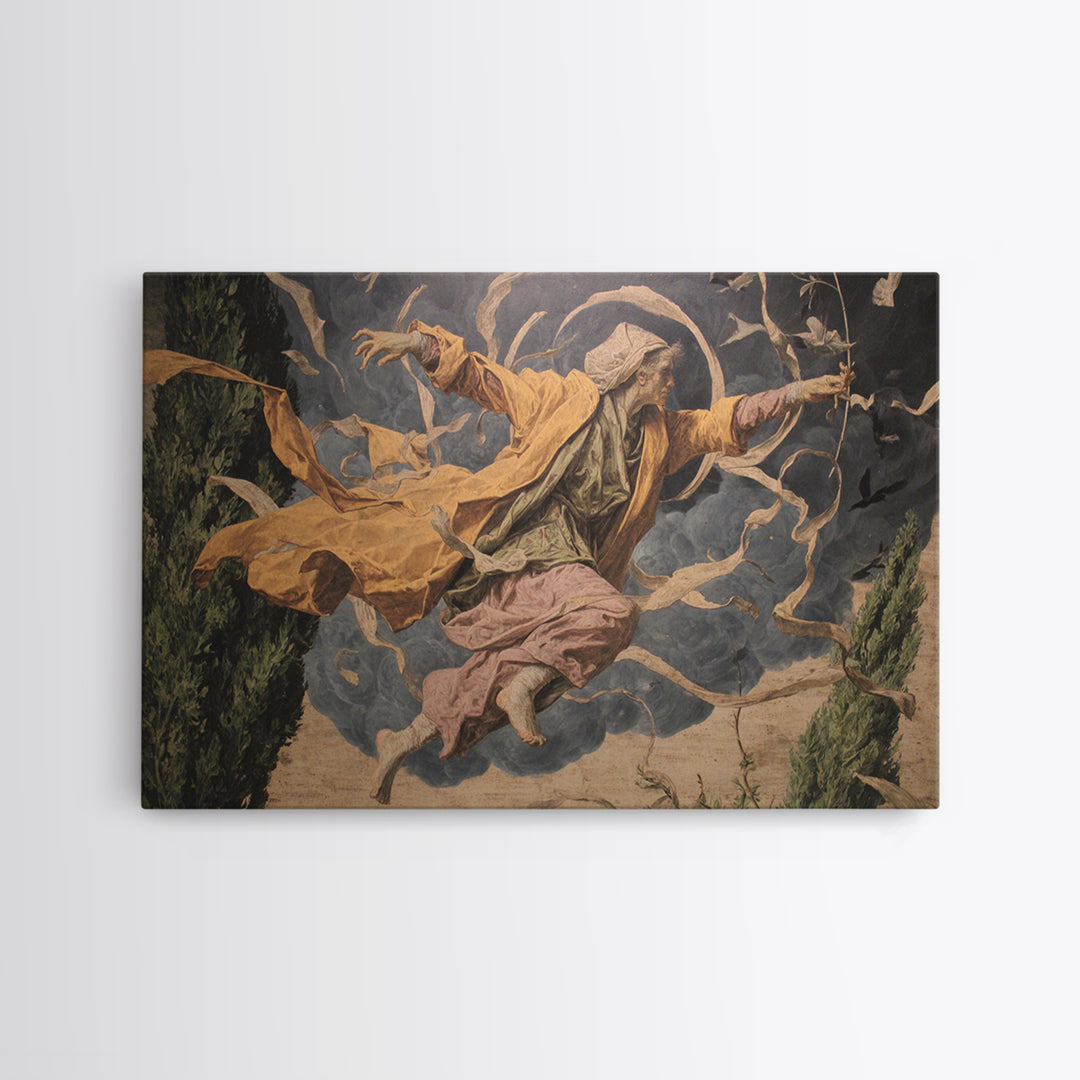 The Stone-Circle Spirit, Dark Renaissance Art, Landscape Wall Art, Macabre Wall Art, Framed Canvas Print, Halloween Wall Art