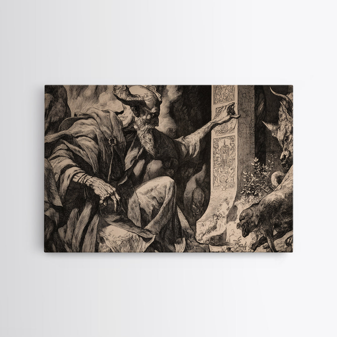 The Stone-Circle Spirit, Renaissance Engraving Art, Landscape Wall Art, Macabre Wall Art, Canvas Print, Halloween Wall Art