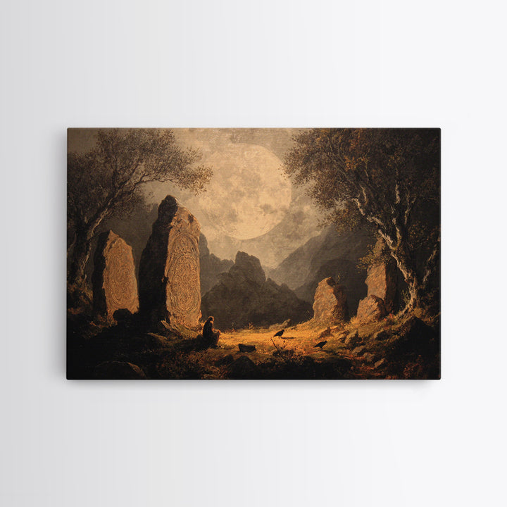 The Stone-Circle Spirit, Baroque Witchcraft Art, Landscape Wall Art, Gothic Horror Wall Art, Framed Canvas Print, Halloween Wall Art