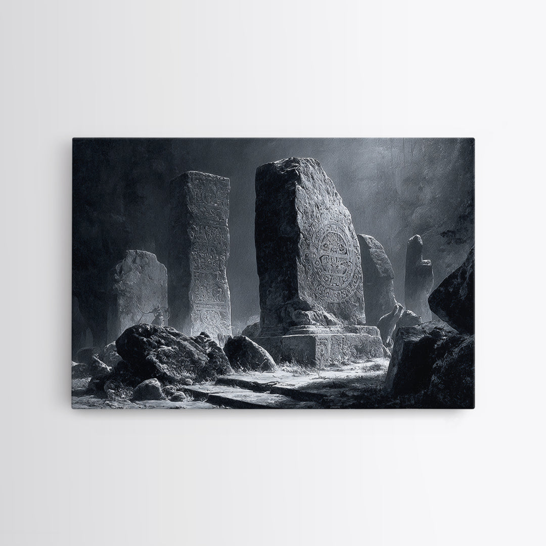 The Stone-Circle Spirit, Architectural Etching Art, Landscape Wall Art, Dark Fantasy Wall Art, Canvas Print