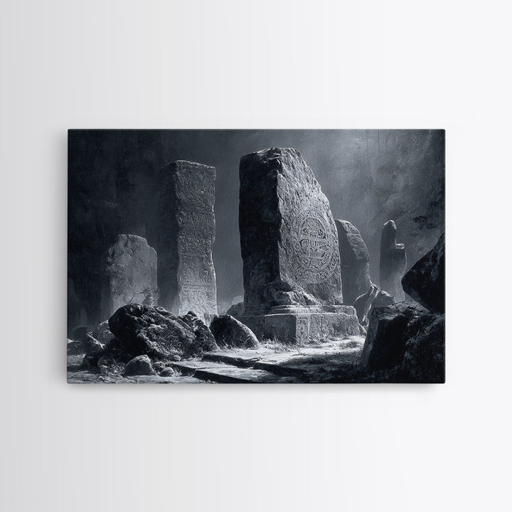 The Stone-Circle Spirit, Architectural Etching Art, Landscape Wall Art, Dark Fantasy Wall Art, Canvas Print