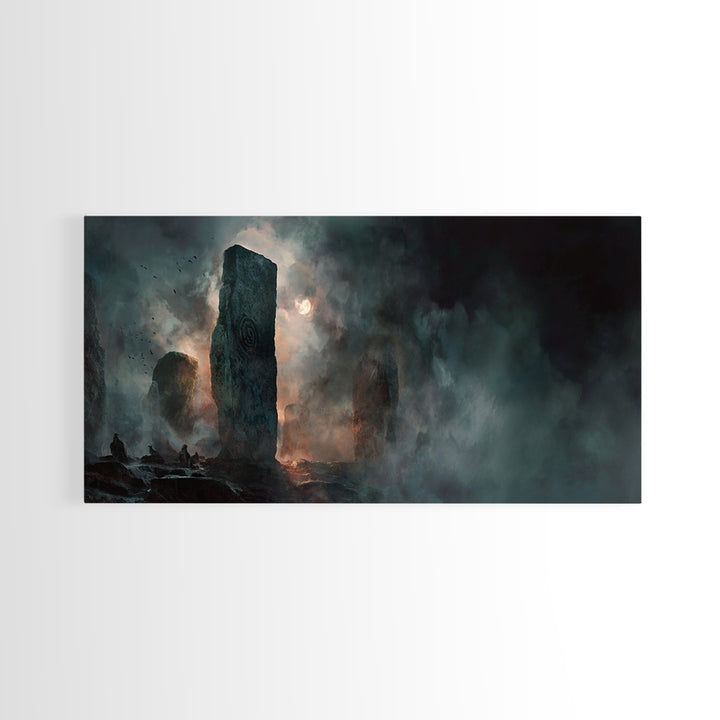 The Stone-Circle Spirit, Apocalyptic Romantic Art, Wide Panoramic Art, Gothic Horror Wall Art, Canvas Print, Halloween Wall Art