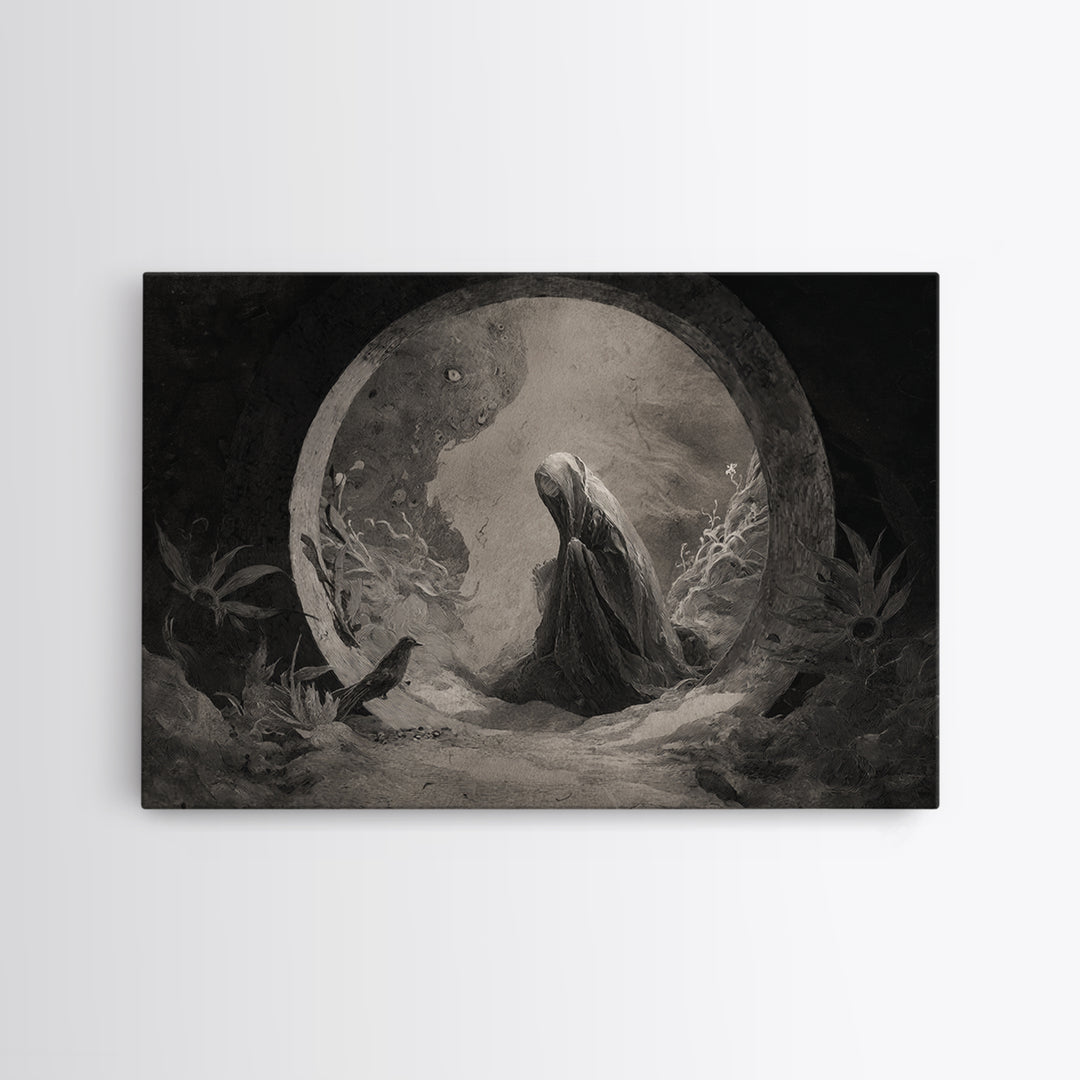 The Stone-Circle Spirit, Symbolist Dream Art, Landscape Wall Art, Gothic Horror Wall Art, Canvas Print, Halloween Wall Art