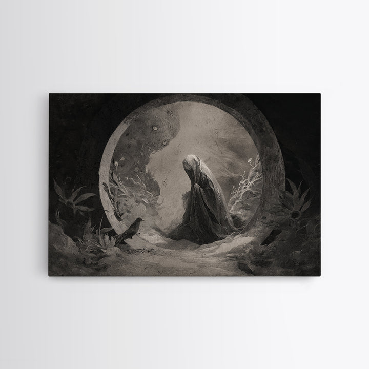 The Stone-Circle Spirit, Symbolist Dream Art, Landscape Wall Art, Gothic Horror Wall Art, Canvas Print, Halloween Wall Art