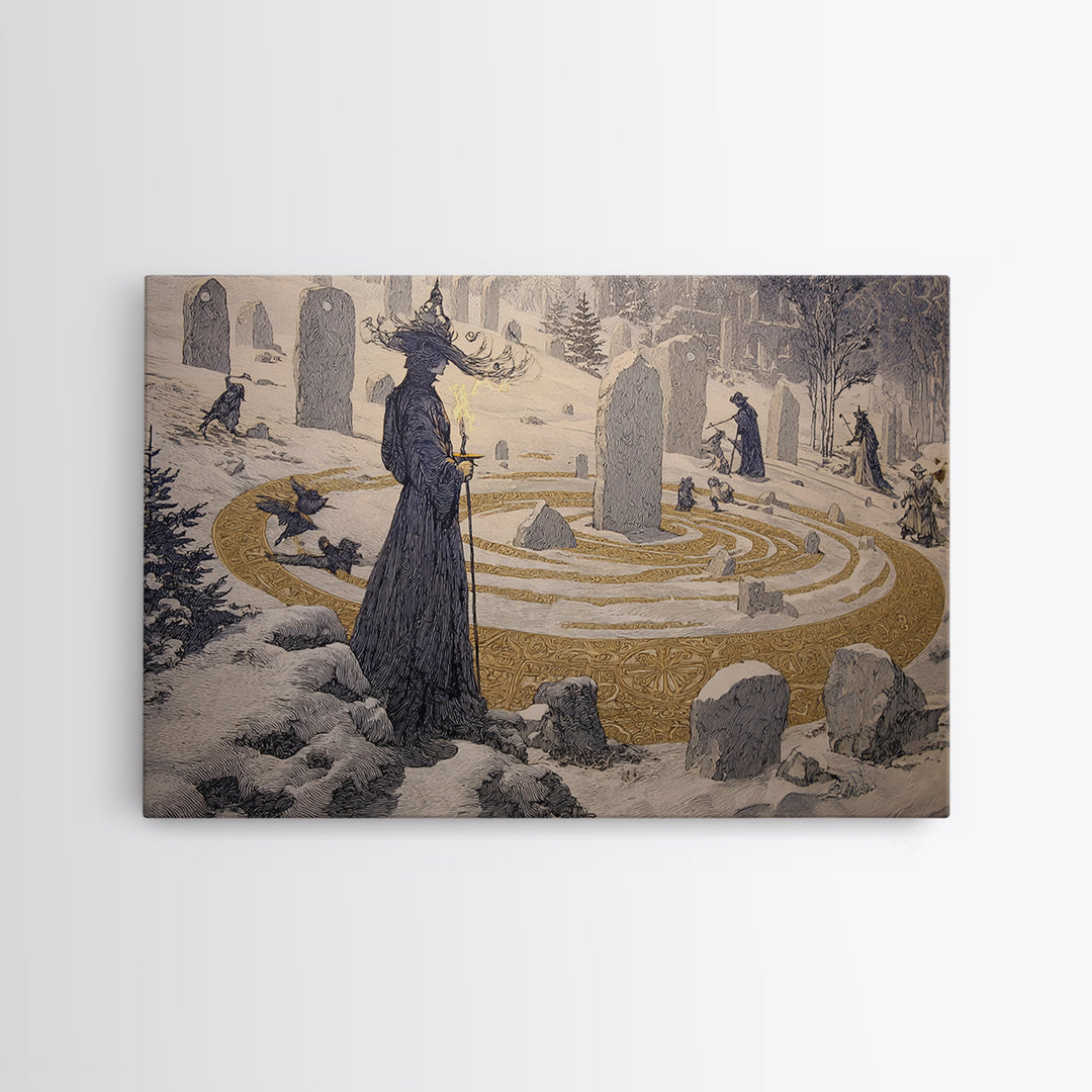 The Stone-Circle Spirit, Symbolist Death Art, Landscape Wall Art, Dark Halloween Decor, Canvas Print, Halloween Wall Art