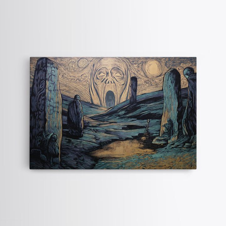 The Stone-Circle Spirit, Expressionist Gothic Art, Landscape Wall Art, Macabre Wall Art, Canvas Print, Halloween Wall Art