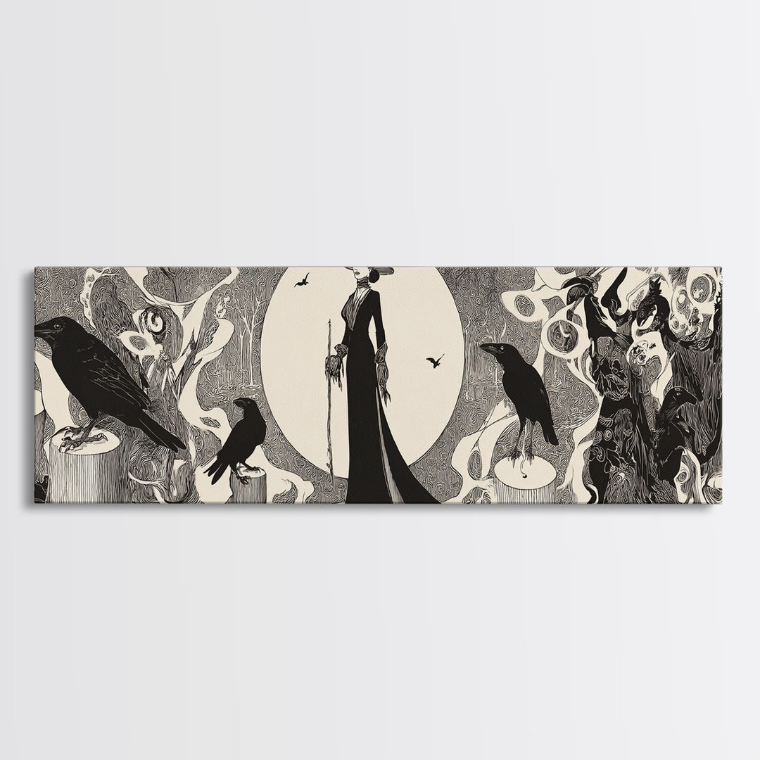 The Stone-Circle Spirit, Decadent Line Art, Extra Wide Wall Art, Dark Halloween Decor, Canvas Print, Halloween Wall Art