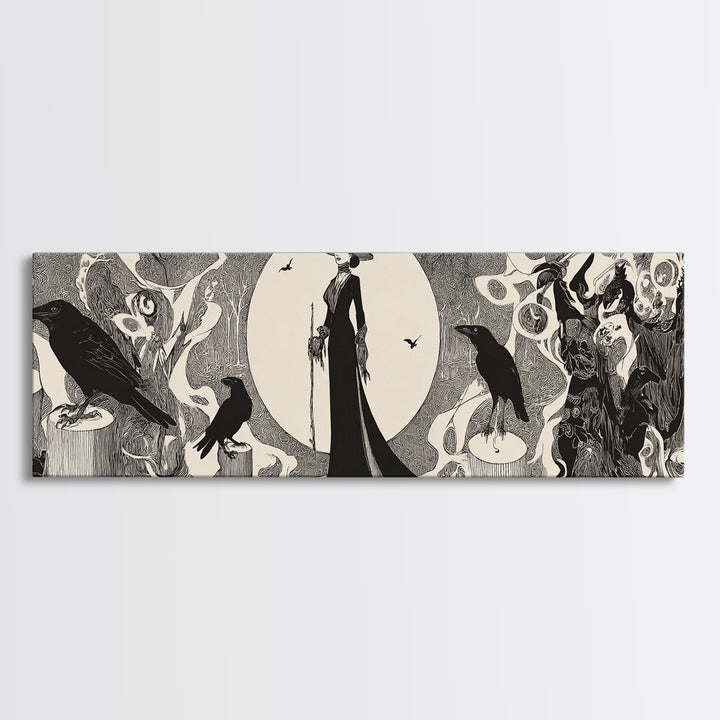The Stone-Circle Spirit, Decadent Line Art, Extra Wide Wall Art, Dark Halloween Decor, Canvas Print, Halloween Wall Art
