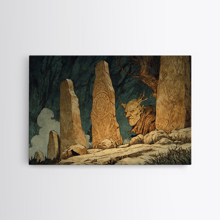 The Stone-Circle Spirit, Gothic Storybook Art, Landscape Wall Art, Gothic Horror Wall Art, Canvas Print, Halloween Wall Art