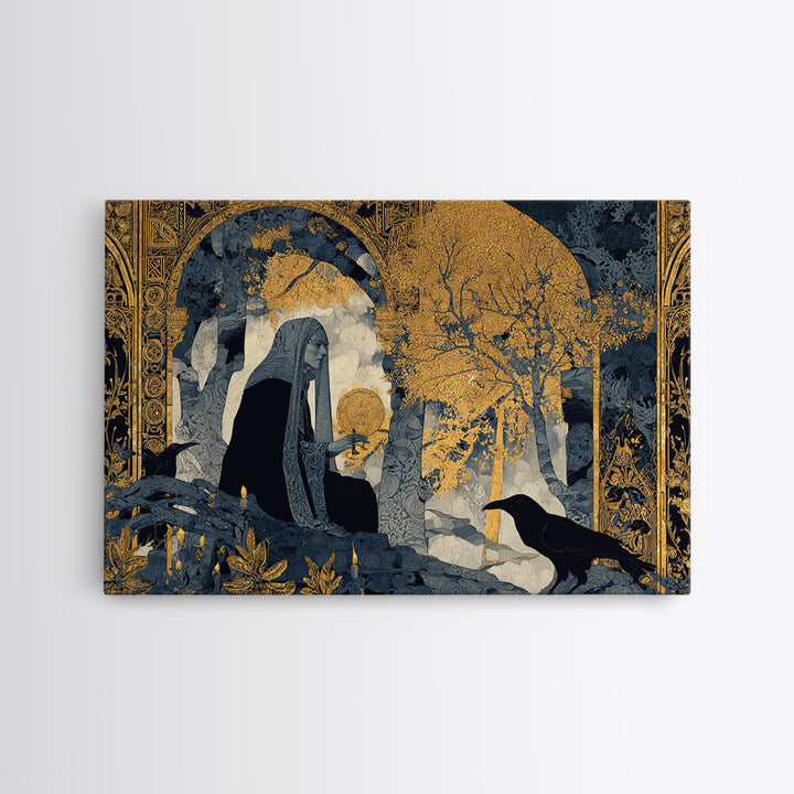 The Stone-Circle Spirit, Stained Glass Gothic Art, Landscape Wall Art, Dark Fantasy Wall Art, Framed Canvas Print, Halloween Wall Art