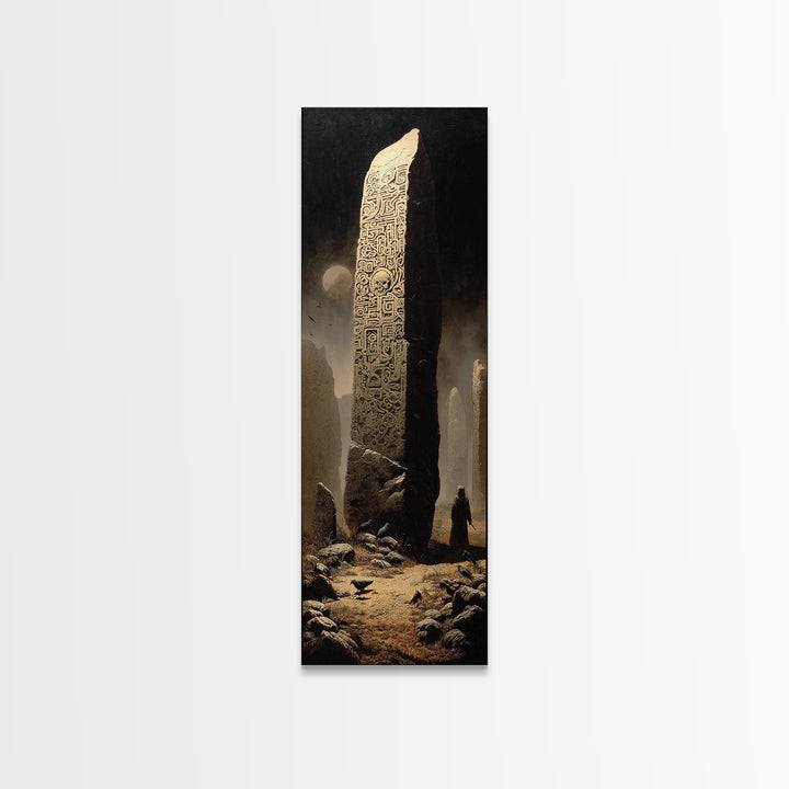 The Stone-Circle Spirit, Surreal Apocalyptic Art, Tall Narrow Wall Art, Dark Fantasy Wall Art, Framed Canvas Print