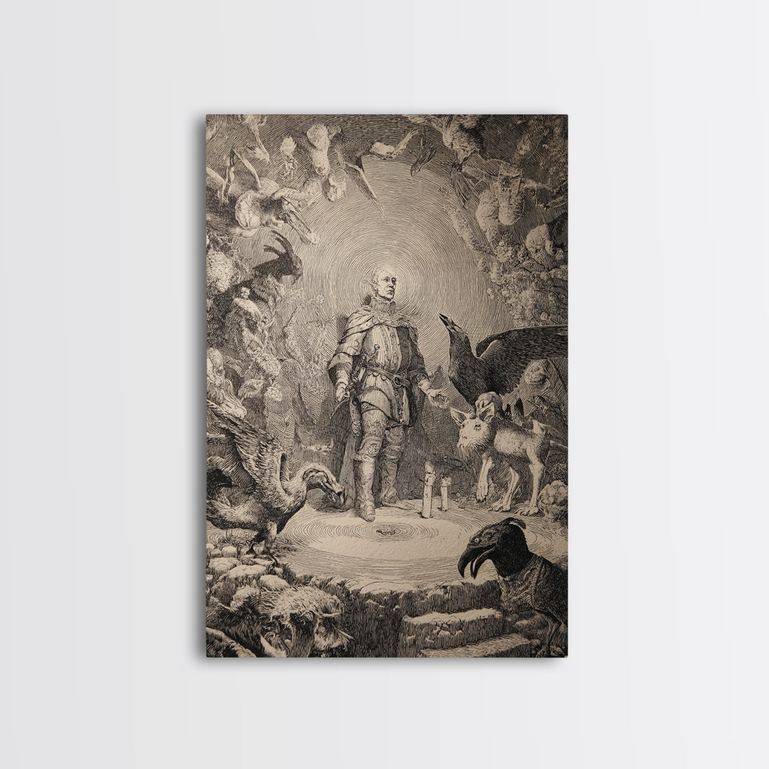 The Cave Oracle, Renaissance Engraving Art, Vertical Wall Art, Macabre Wall Art, Canvas Print, Halloween Wall Art, Dark Fantasy Art