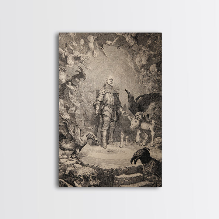 The Cave Oracle, Renaissance Engraving Art, Vertical Wall Art, Macabre Wall Art, Canvas Print, Halloween Wall Art, Dark Fantasy Art