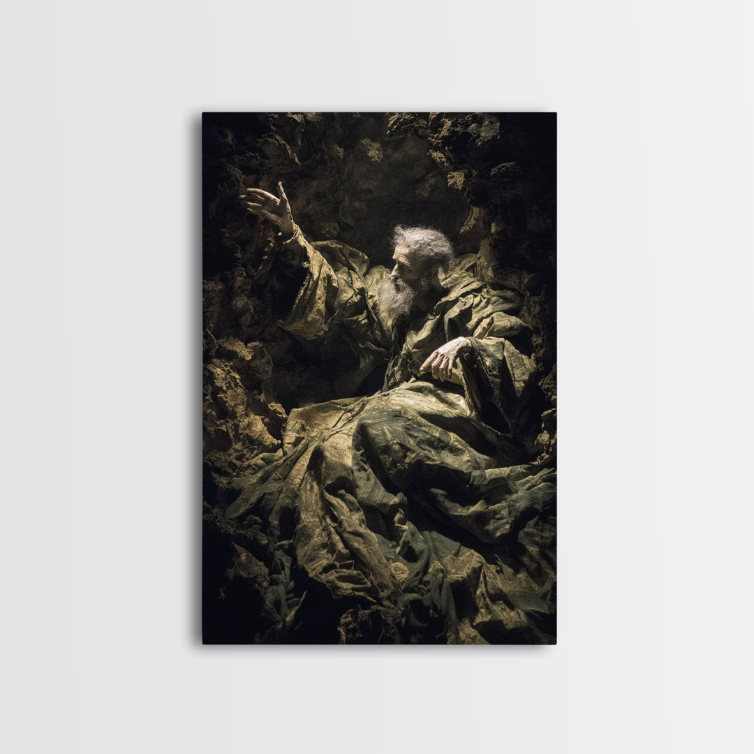 The Cave Oracle, Baroque Witchcraft Art, Vertical Wall Art, Macabre Wall Art, Framed Canvas Print, Halloween Wall Art