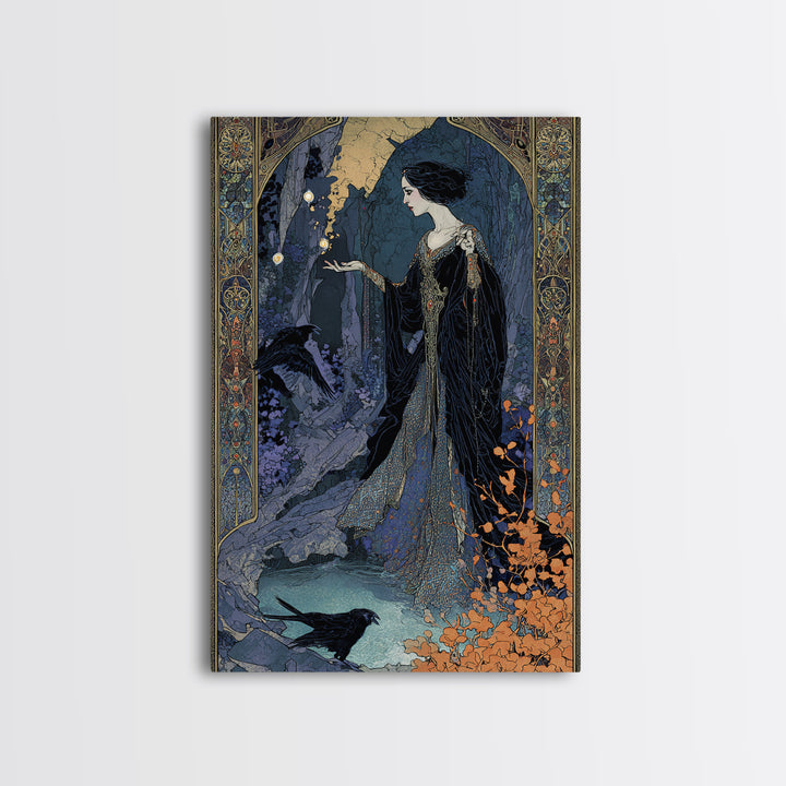 The Cave Oracle, Stained Glass Gothic Art, Vertical Wall Art, Dark Fantasy Wall Art, Canvas Print, Halloween Wall Art, Statement Wall Art
