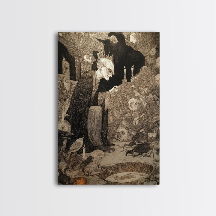 The Cave Oracle, Victorian Macabre Art, Vertical Wall Art, Dark Halloween Decor, Canvas Print, Halloween Wall Art, Macabre Wall Art