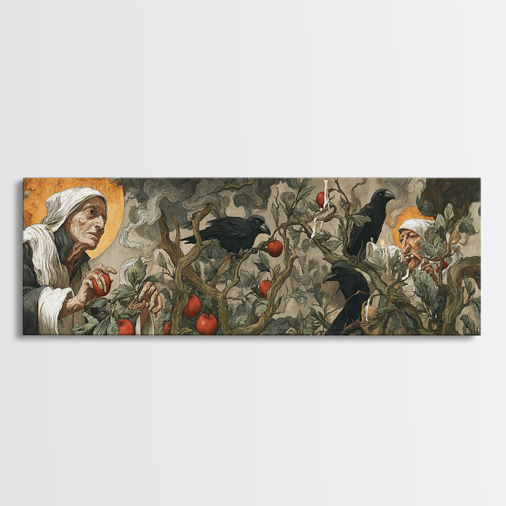 The Orchard Hag, Dark Renaissance Art, Extra Wide Wall Art, Dark Fantasy Wall Art, Canvas Print, Halloween Wall Art