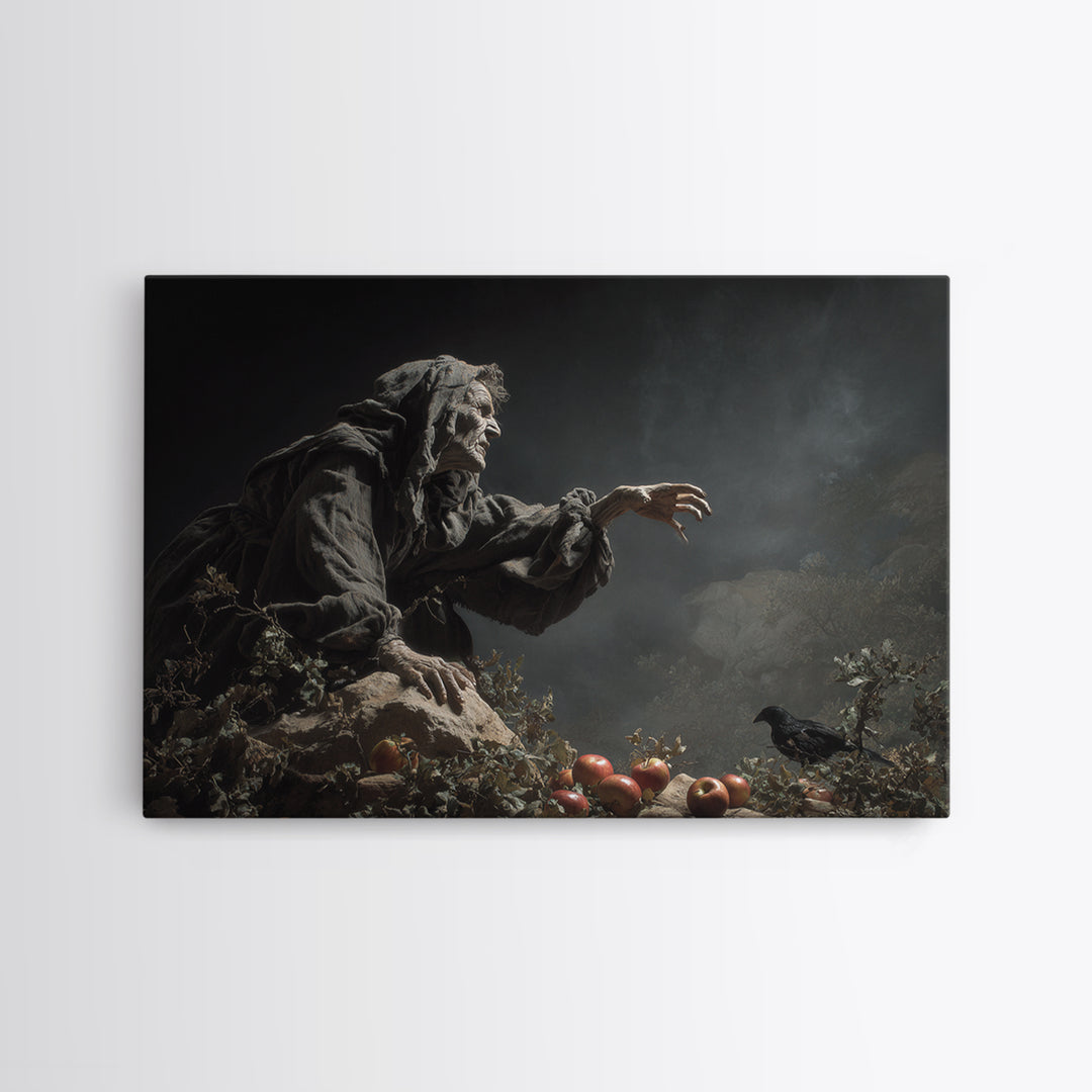 The Orchard Hag, Baroque Witchcraft Art, Landscape Wall Art, Gothic Horror Wall Art, Framed Canvas Print, Halloween Wall Art