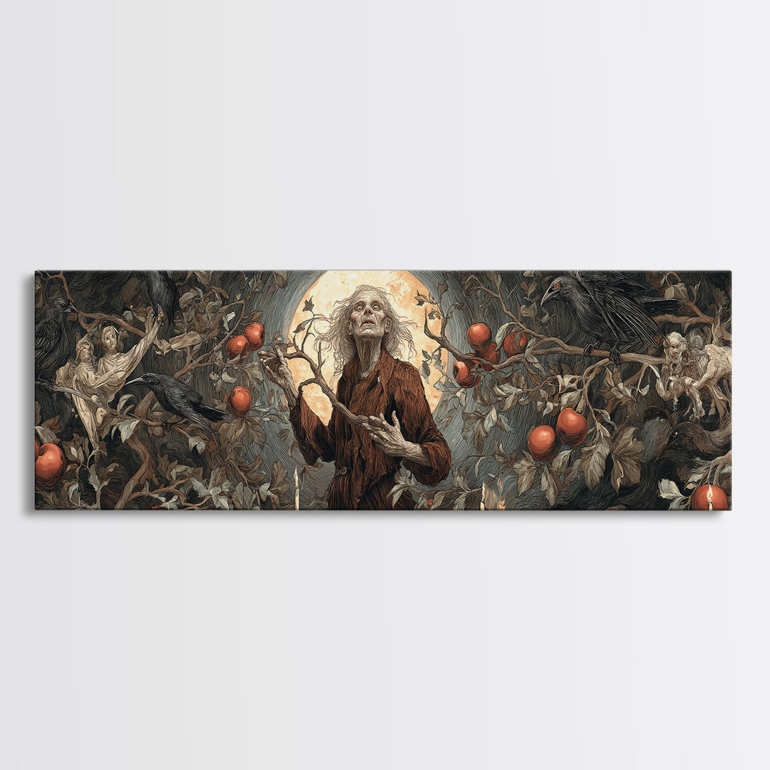 The Orchard Hag, Visionary Gothic Art, Extra Wide Wall Art, Dark Fantasy Wall Art, Framed Canvas Print, Halloween Wall Art