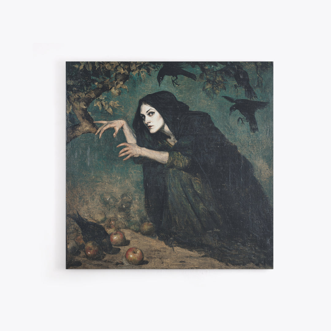The Orchard Hag, Dark Symbolist Art, Square Wall Art, Macabre Wall Art, Framed Canvas Print, Halloween Wall Art