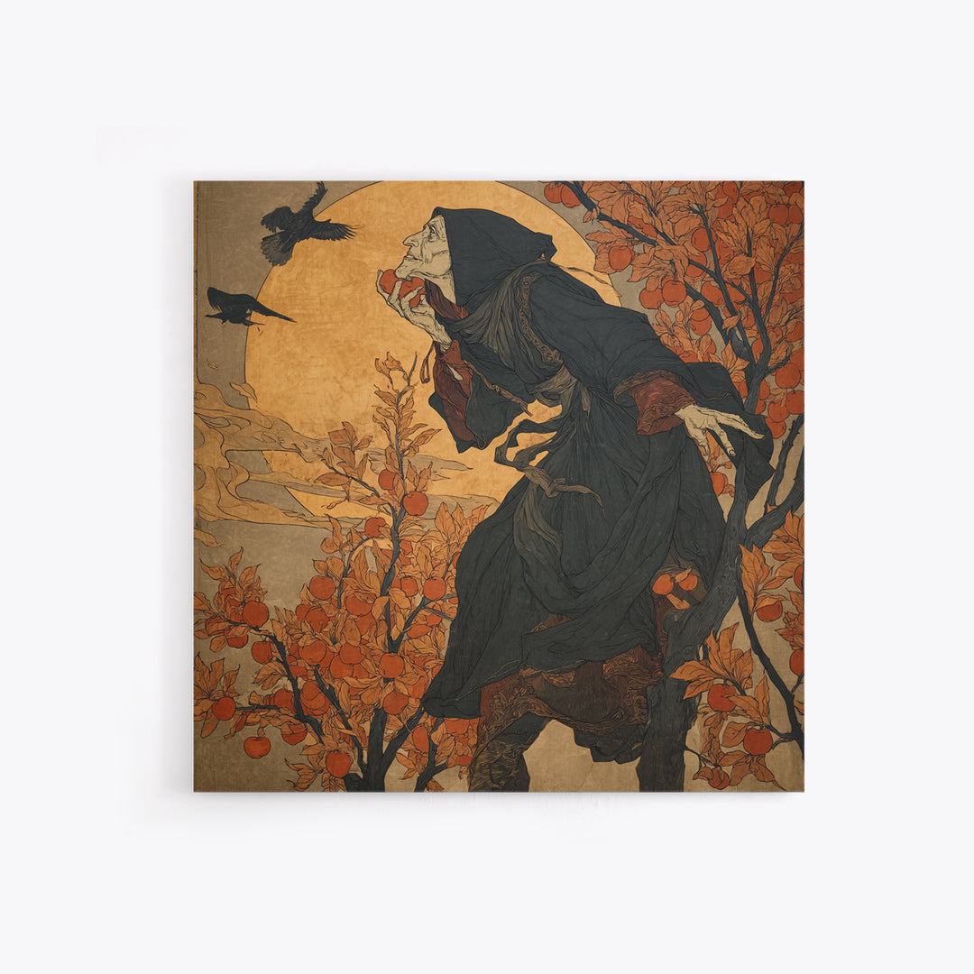 The Orchard Hag, Symbolist Etching Art, Square Wall Art, Dark Halloween Decor, Canvas Print, Halloween Wall Art, Statement Wall Art