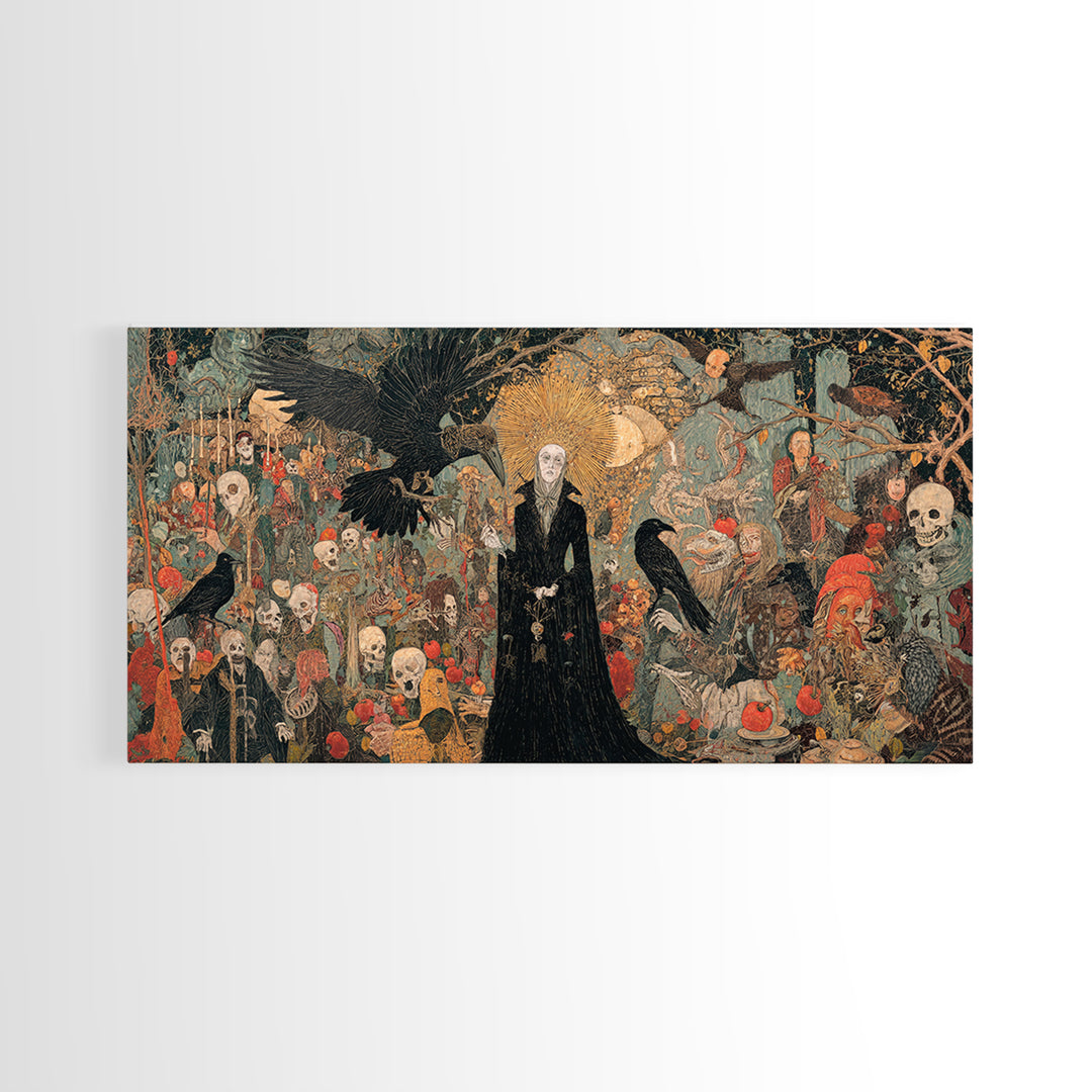 The Orchard Hag, Grotesque Carnival Art, Wide Panoramic Art, Macabre Wall Art, Framed Canvas Print, Halloween Wall Art, Dark Fantasy Art