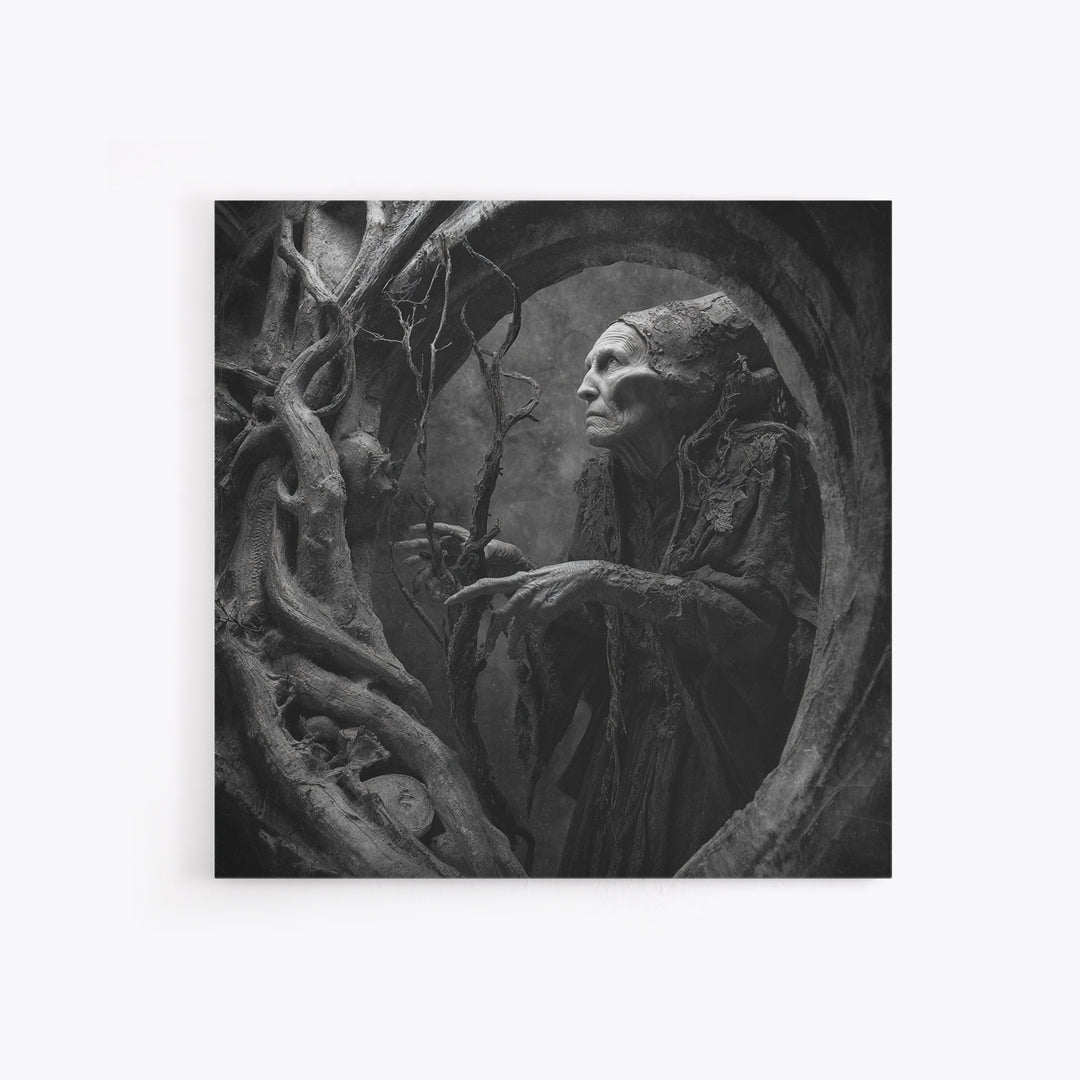 The Orchard Hag, Biomechanical Horror Art, Square Wall Art, Dark Halloween Decor, Canvas Print, Halloween Wall Art, Statement Wall Art