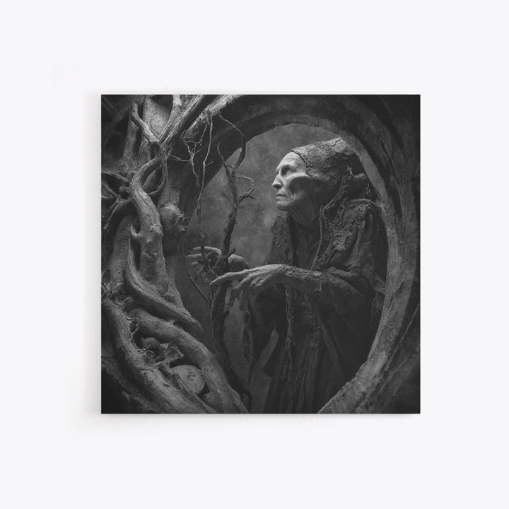 The Orchard Hag, Biomechanical Horror Art, Square Wall Art, Dark Halloween Decor, Canvas Print, Halloween Wall Art, Statement Wall Art